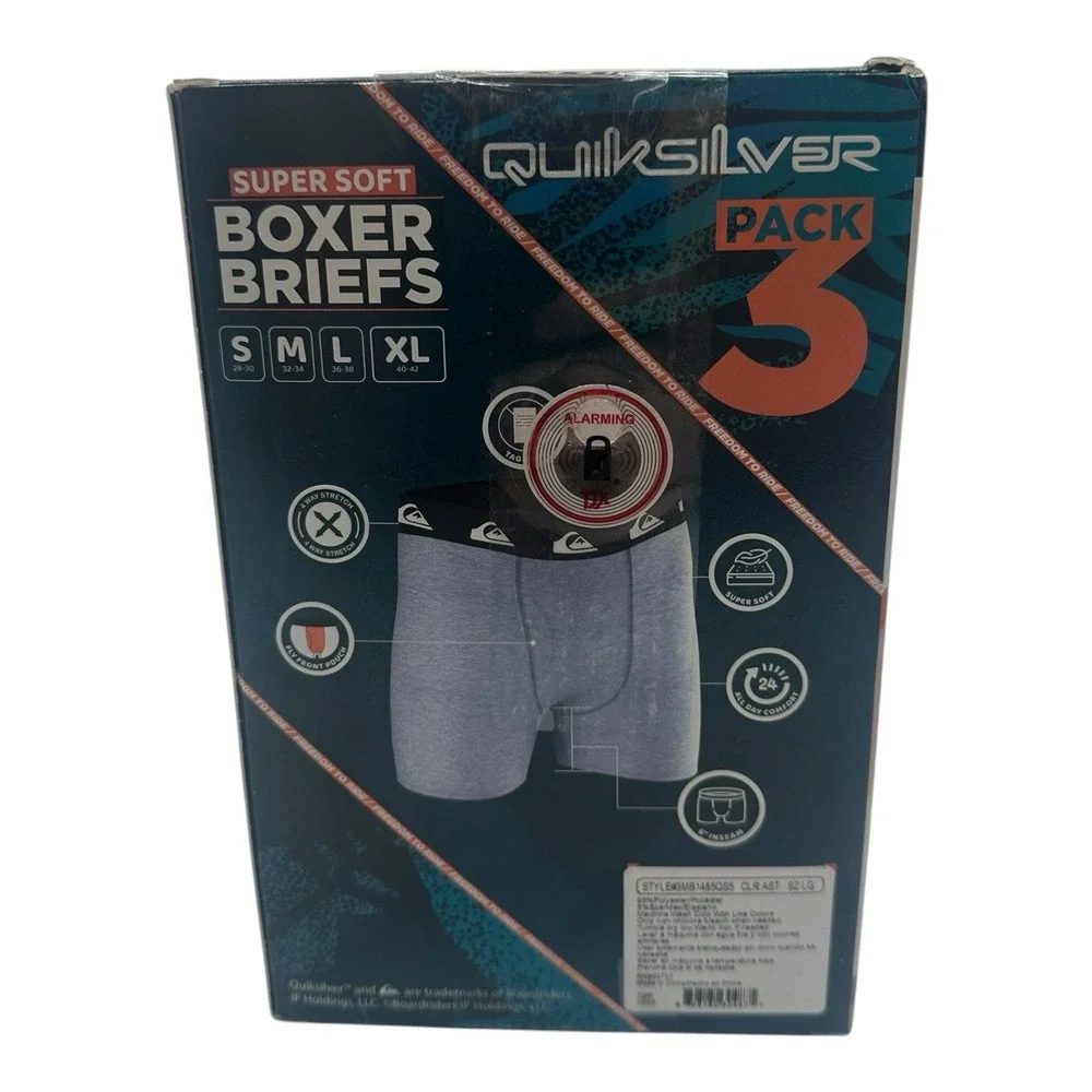 Quiksilver 3 Pack Super Soft Boxer Briefs Fly‎ Front Men's Size L 36-38 Multi #6